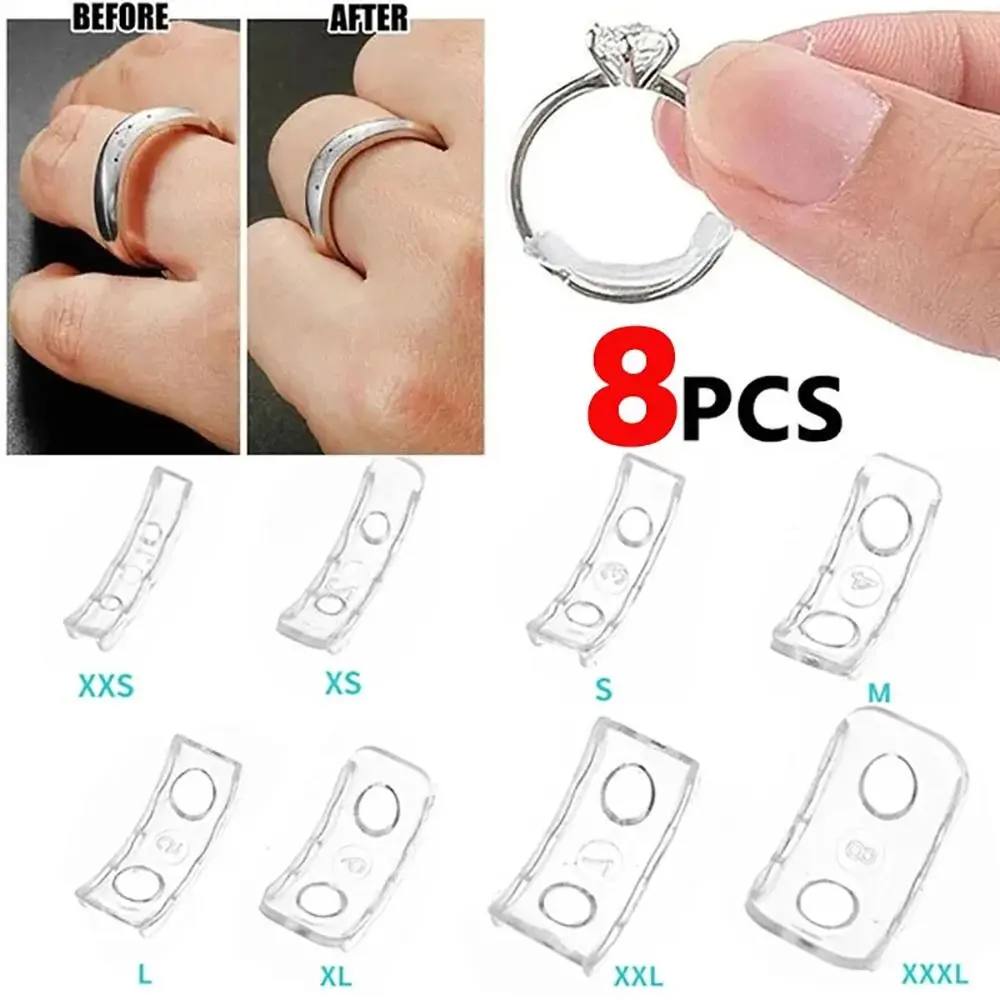 8Pcs Silicone Ring Size Cushion Ring Resizer Invisible Clear Ring Size Jewelry Guard Spacer Tool Fixed Tightener for Loose Rings