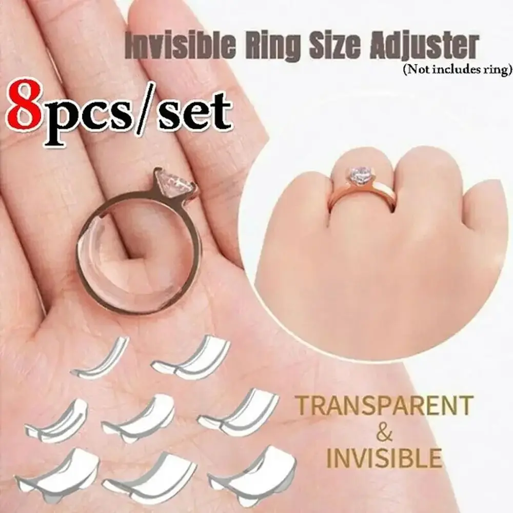 8Pcs Silicone Ring Size Cushion Ring Resizer Invisible Clear Ring Size Jewelry Guard Spacer Tool Fixed Tightener for Loose Rings