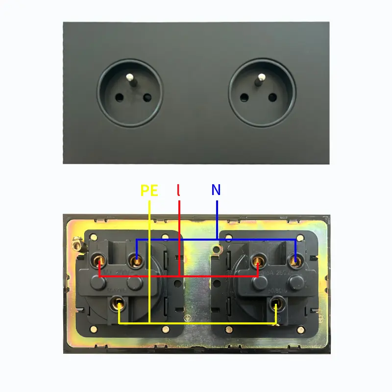 White/black stainless steel panel, EU double-wall power socket, French double-wall power socket, EU French plug wall plug