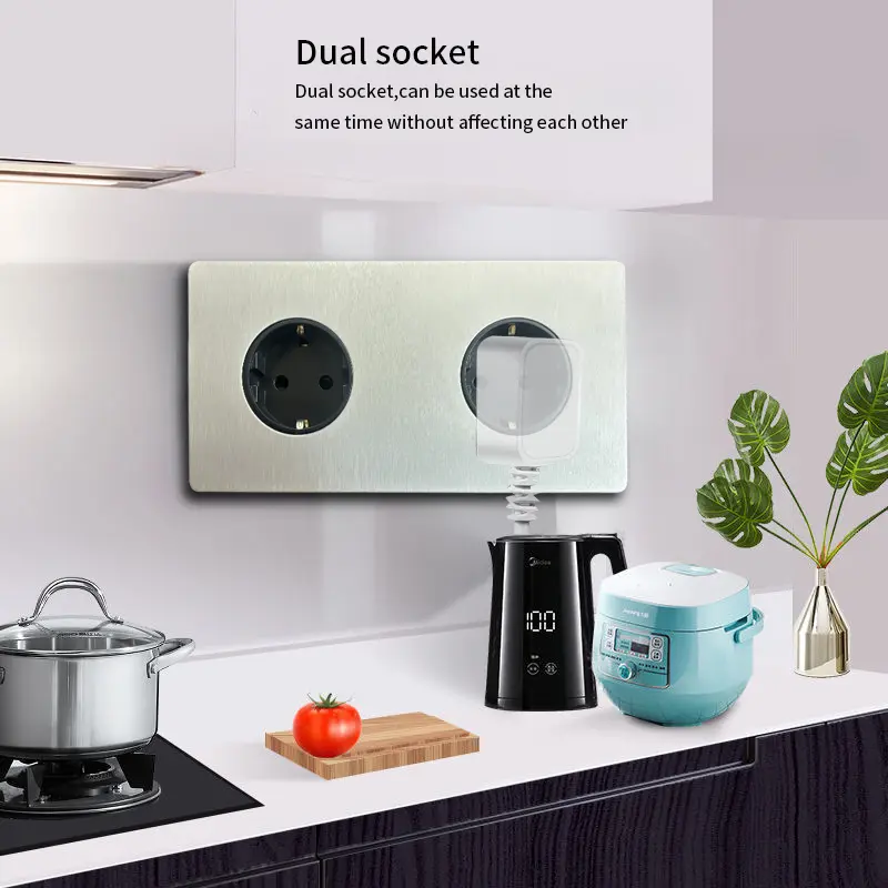 White/black stainless steel panel, EU double-wall power socket, French double-wall power socket, EU French plug wall plug
