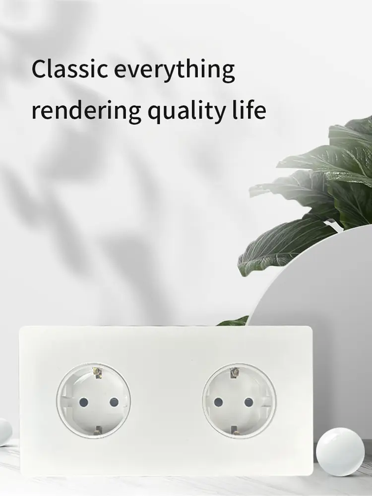 White/black stainless steel panel, EU double-wall power socket, French double-wall power socket, EU French plug wall plug