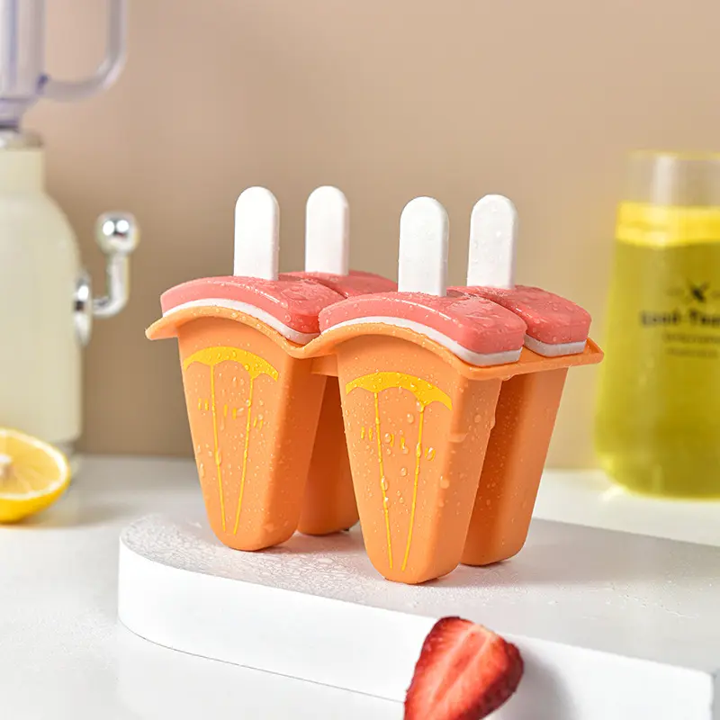4/6 Grids Silicone Ice Cream Popsicle Mold With Cover Fruit Shape Mold for Home Creative DIY Kitchen Ice Cream Make Tools
