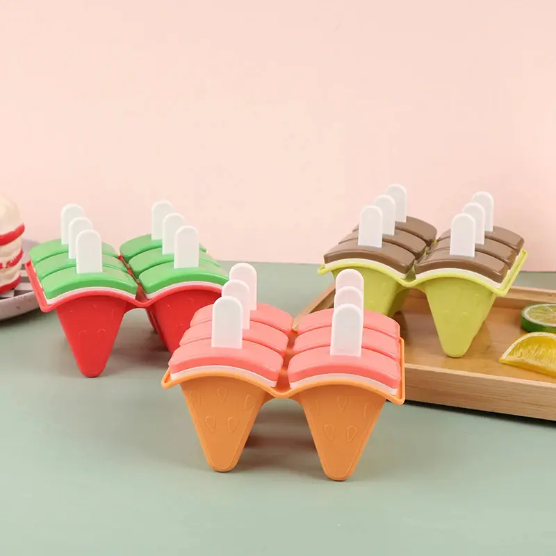 4/6 Grids Silicone Ice Cream Popsicle Mold With Cover Fruit Shape Mold for Home Creative DIY Kitchen Ice Cream Make Tools