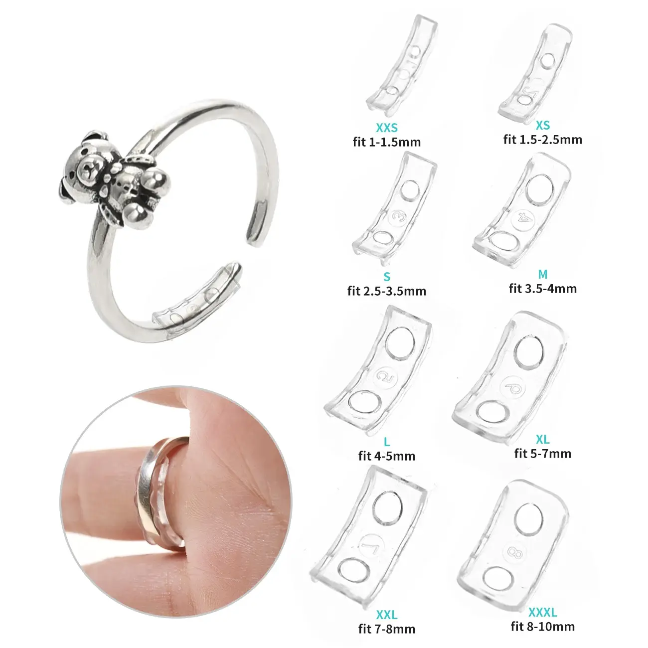 8 Sizes Silicone Anti Lost Invisible Clear Ring Size Resizer Loose Rings Reducer Ring Sizer Fit Any Rings Jewelry Tools