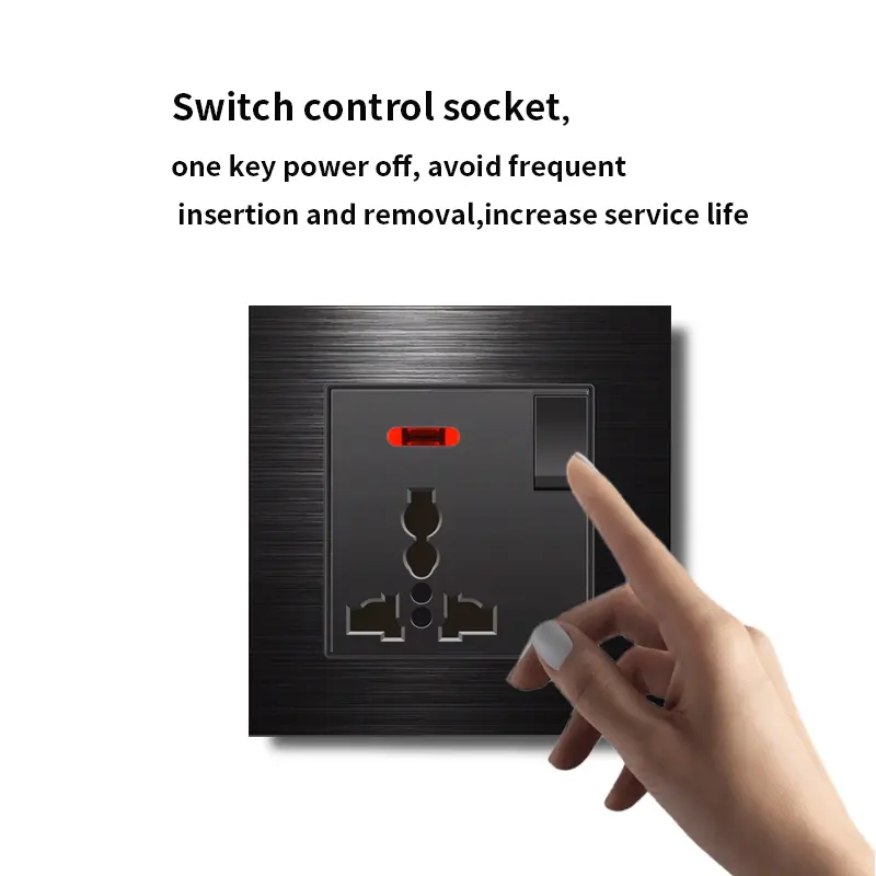 Stainless steel black universal 18W c type fast charge dual power socket, 220V wall lamp 2-way switch, UK 13A wall lamp dual USB