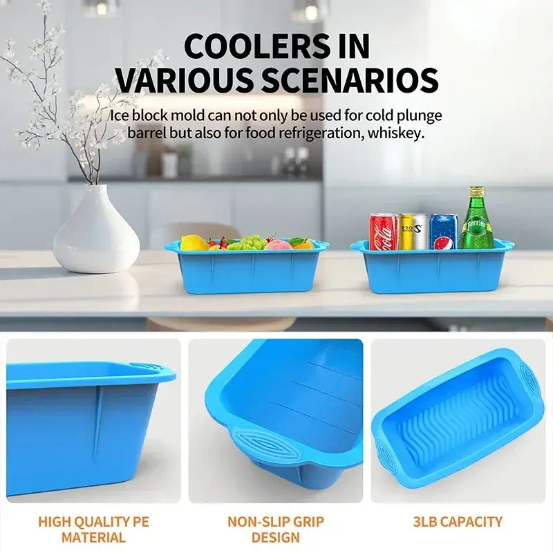 2/1PCS Ice Cube Mold Oversized Silicone Ice Crate Efficient Freezing Ice Bath Large Ice Cube Mold Ice Bucket Ice Block Mold