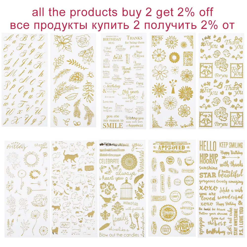 2Pcs/lot Fluorescent Sticker Epoxy Resin Fillings Gold Letters Flowers Leaves Stickers Resin Mold Decor for DIY Jewelry Tools