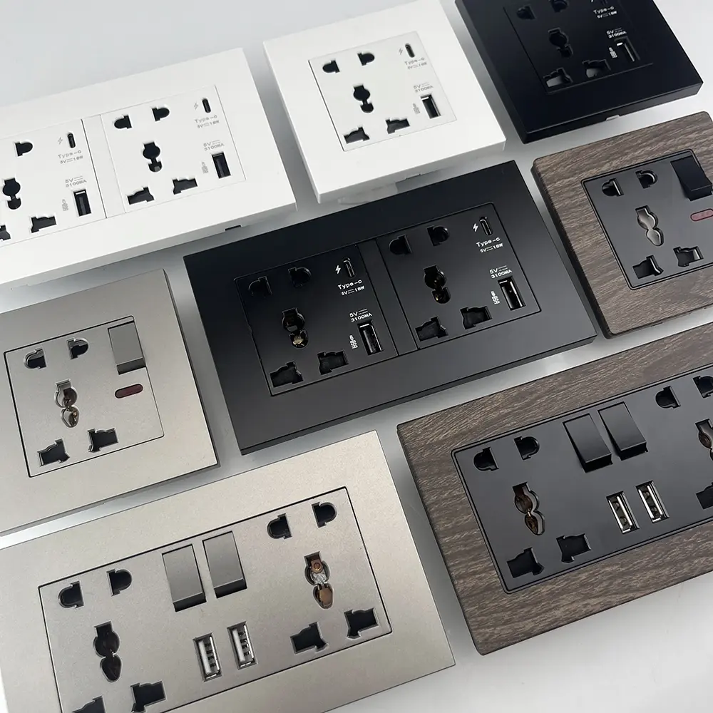 Universal 18W Type-C Quick charge 5-pin socket,Uk Wall Electrical Outlet with USB charger,White smart Double Power socket plug