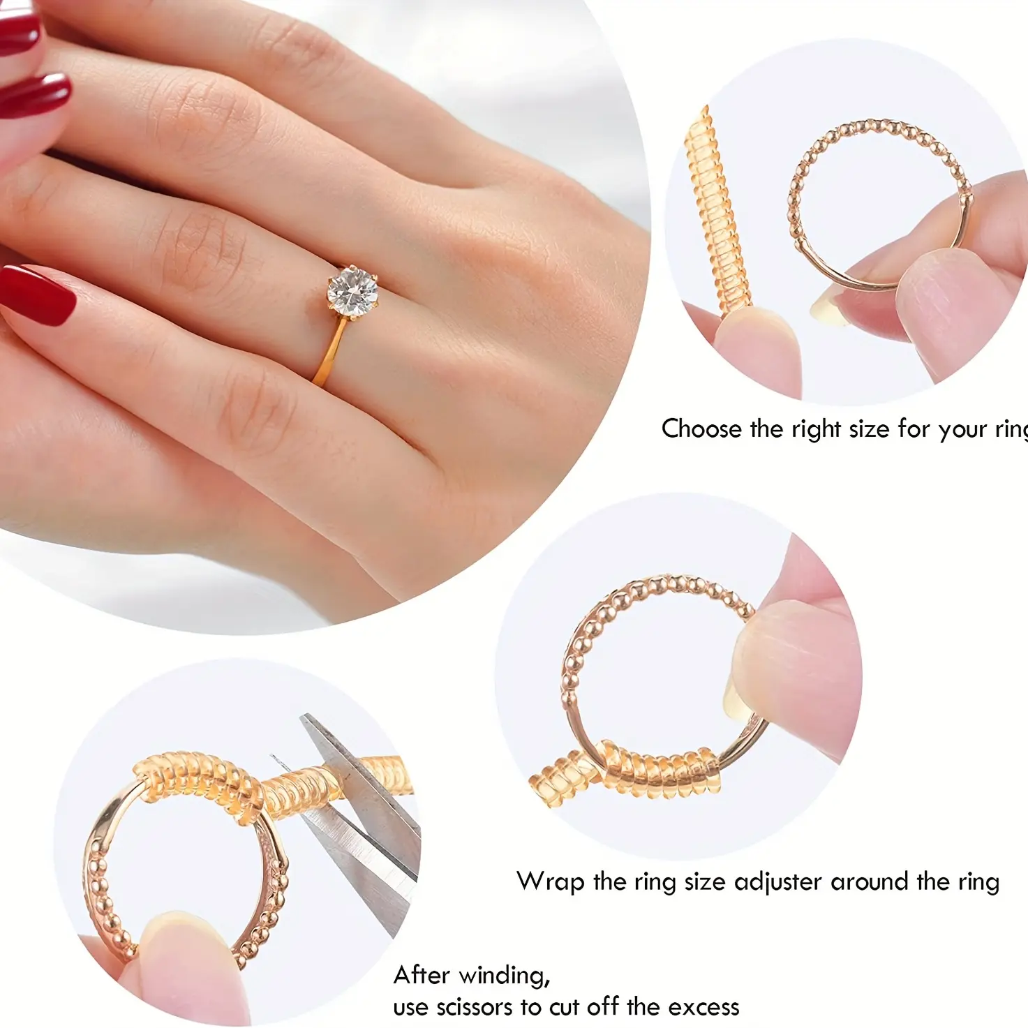Transparent Silicone Ring Size Adjuster Invisible Spring Tightener for Loose Rings Jewelry Size Adjustment Tool