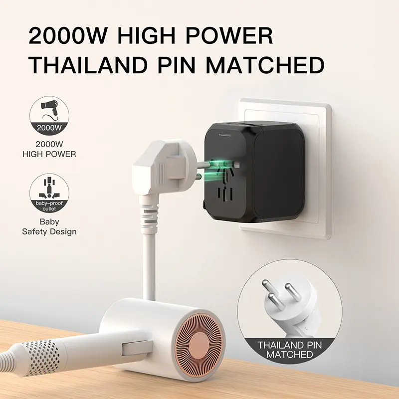 International travel adapter with 2 USB and 2 type-c interface power adapters for fast charging EU/UK/US/Australia travel plugs