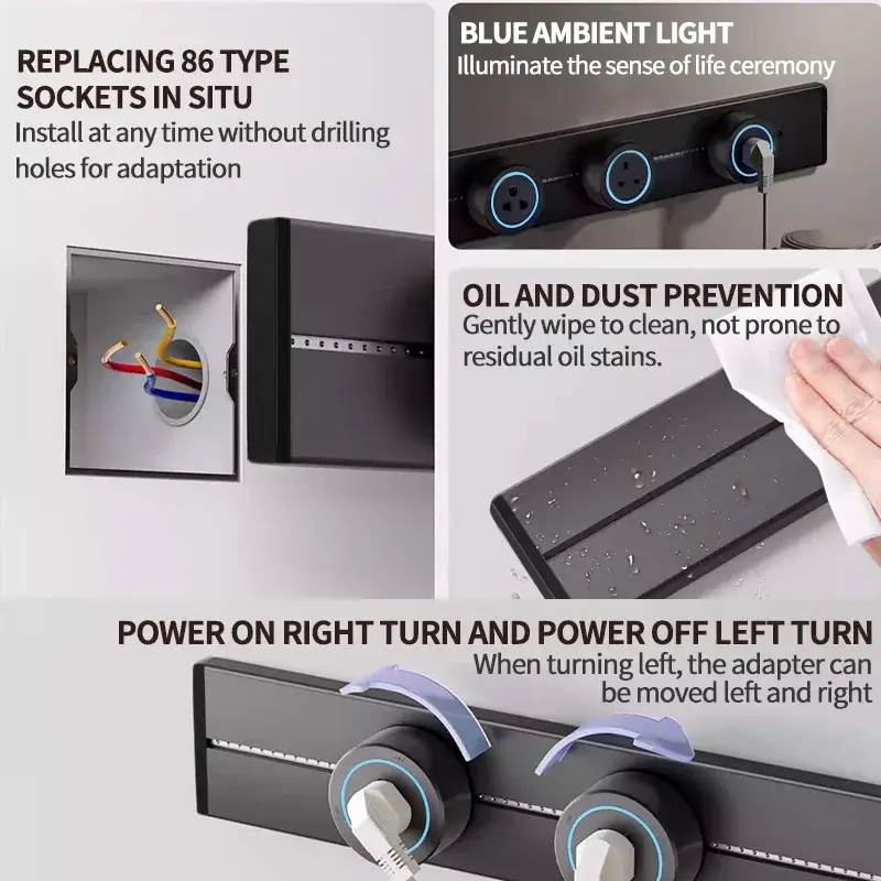 40cm 50cm Track Socket Home Appliances Pop Electric Plug Adapter EU Standard Wall Socket With Usb Embeded And Surface