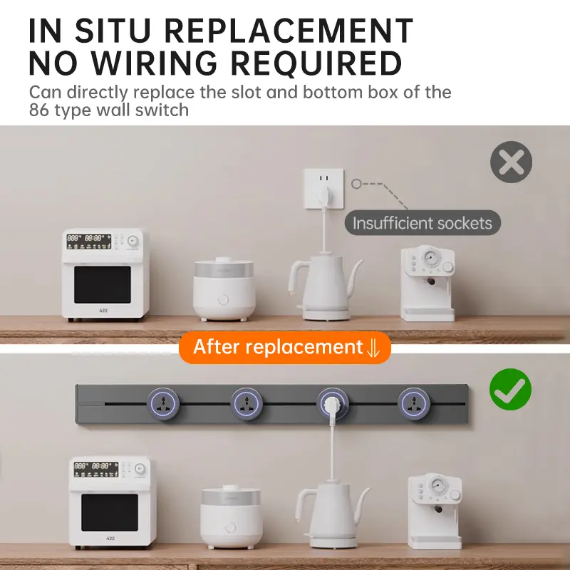 30/40/50cm Track Socket Wall Power Rail Movable Adapter Plug Sockets High End Home Appliance Power 8000W EU US UK Standard USB