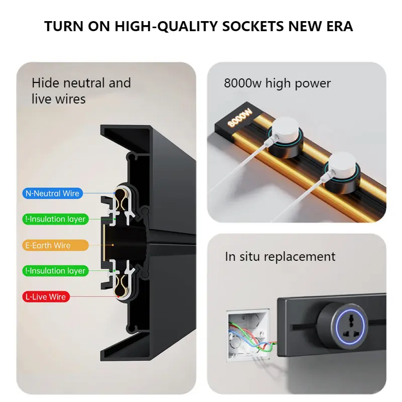 30/40/50cm Track Socket Wall Power Rail Movable Adapter Plug Sockets High End Home Appliance Power 8000W EU US UK Standard USB