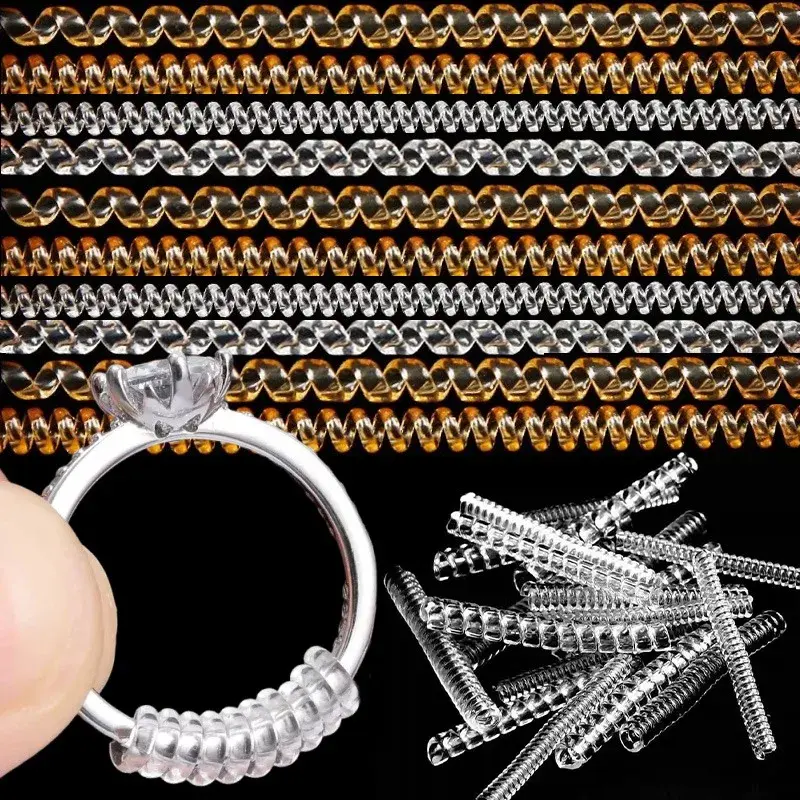 1-4pcs Ring Size Reducer Tools Spiral Spring Based Rings Adjust Invisible Transparent Tightener Resizing Jewelry Guard Rings