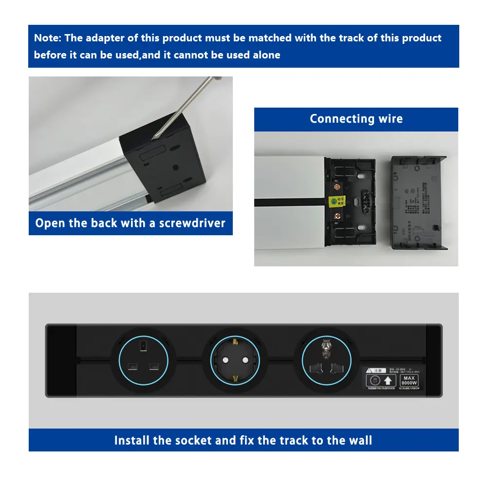 Wall Power Track Socket EU UK FR Korea Standard Home Kitchen Bathroom Office Wall Electric Sockets Plugs Adapters White Black