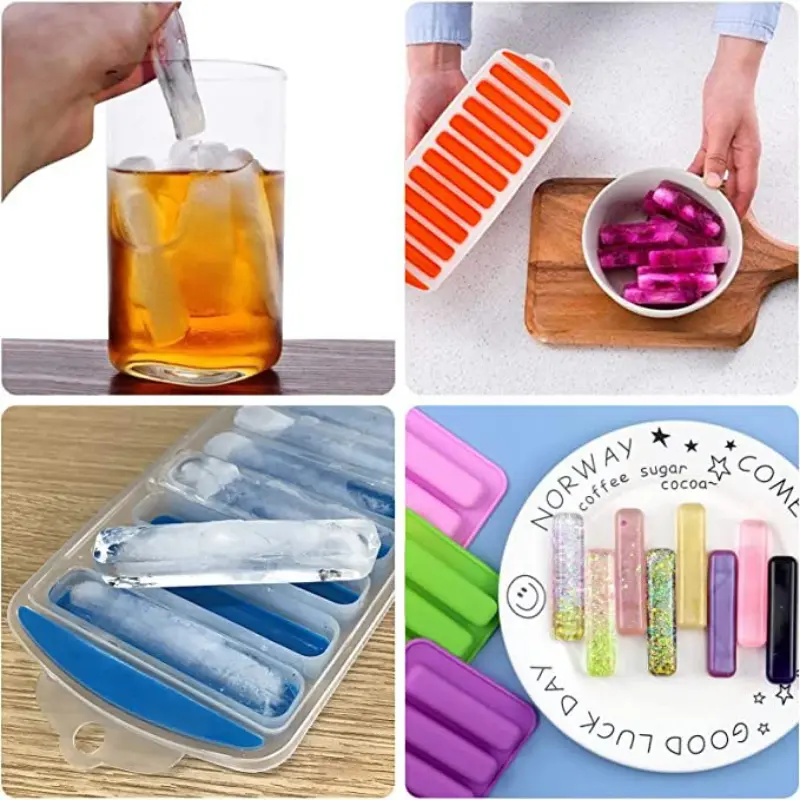 10 Grids Ice Cube Tray with Lid Non-Stick Easy Release Push Popsicle Out Cylinder Silicone Ice Cube Tray Jelly Chocolate Mold