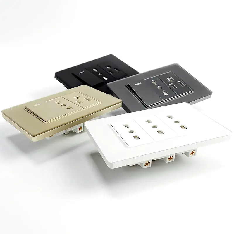 T&I 118*75mm Tempered Glass US Wall Socket Thai USB Socket Plug with Dual USB Type-C Ports,Light Switch 110V