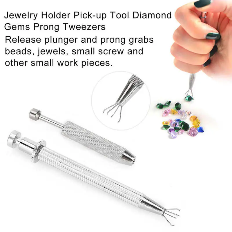 Jewelry Holder Pickup Tool Diamond Gems Prong Holder Tweezers Catcher Grabber with 4 Claws Jewelry Making Tools Jewelry Tool