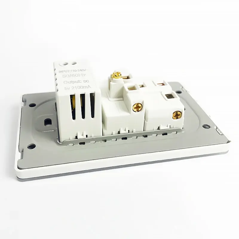 T&I 118*75mm Tempered Glass US Wall Socket Thai USB Socket Plug with Dual USB Type-C Ports,Light Switch 110V
