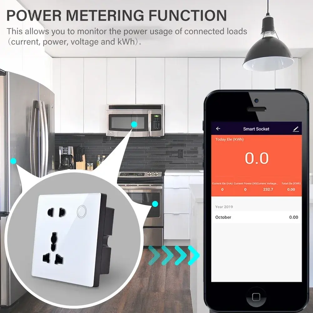 Customized Smart WiFi Wall Socket UK UN Tempered Glass Panel Home Power Outlet Touch Switch Wireless Remote Control Alexa Google