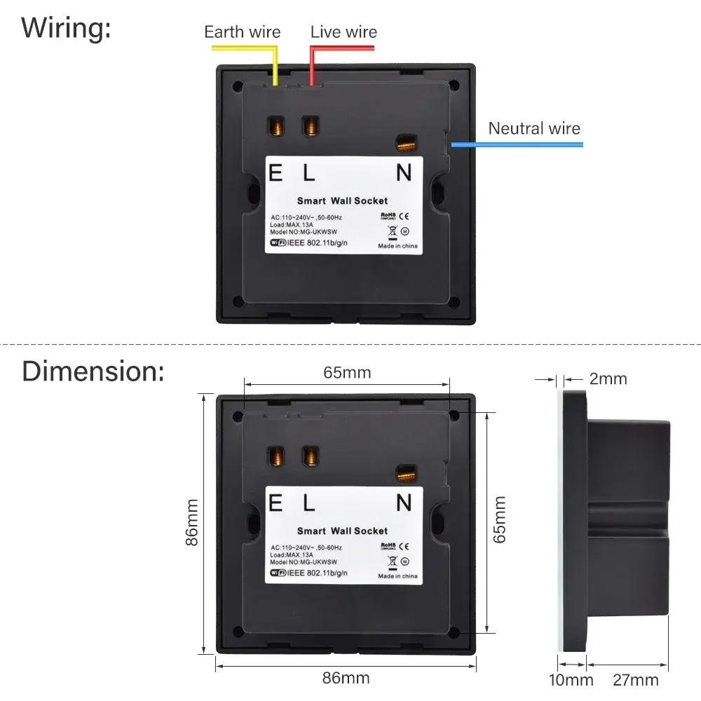 Customized Smart WiFi Wall Socket UK UN Tempered Glass Panel Home Power Outlet Touch Switch Wireless Remote Control Alexa Google