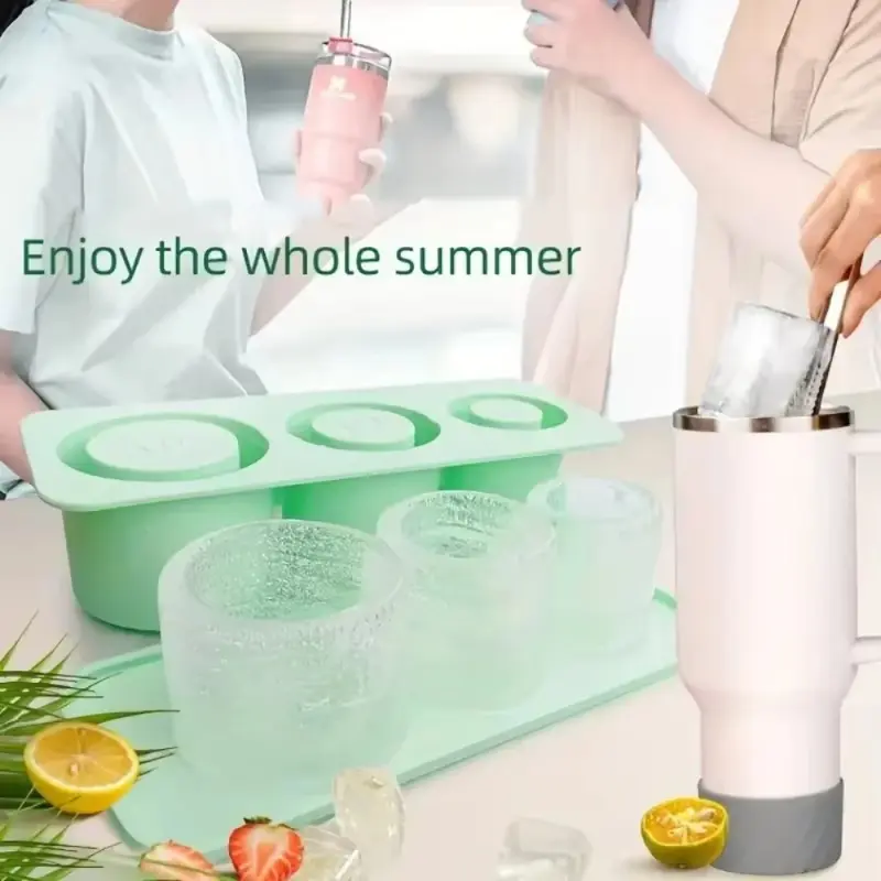 Ice Mold for Stanley Cup Silicone Cylinder Ice Mold with Lid and Bin for Freezer Ice Drink Juice Whiskey Cocktail Summer Gifts