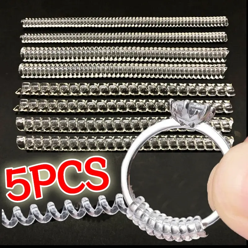 5PCS Adjustable Invisible Ring Size Reducer Tools Spiral Spring Based Rings Transparent Tightener Resizing Tools Jewelry Guard