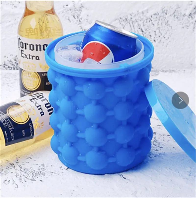 Ice Cube Mold Ice Tray Large Silicone Ice Bucket With Lid Ice Cube Maker Circular Portable Dark Blue Suitable For Summer