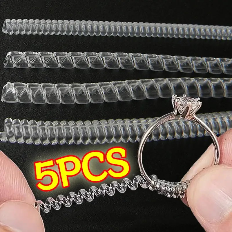 5PCS Adjustable Invisible Ring Size Reducer Tools Spiral Spring Based Rings Transparent Tightener Resizing Tools Jewelry Guard