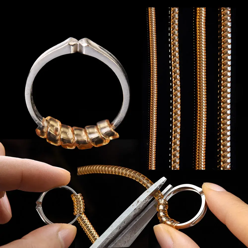 5PCS Adjustable Invisible Ring Size Reducer Tools Spiral Spring Based Rings Transparent Tightener Resizing Tools Jewelry Guard