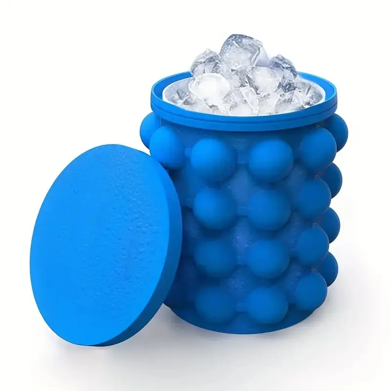 Ice Cube Mold Ice Tray Large Silicone Ice Bucket With Lid Ice Cube Maker Circular Portable Dark Blue Suitable For Summer
