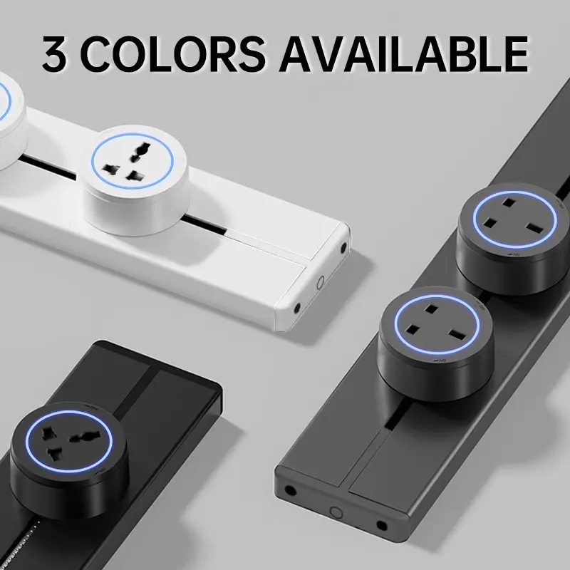 High End Wall Power Rail Sockets 40/50/60cm Home Kitchen Office 8000w Track Socket Universal Standard Movable Round Adapter Plug
