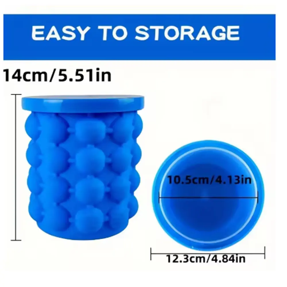 Ice Cube Mold Ice Tray Large Silicone Ice Bucket With Lid Ice Cube Maker Circular Portable Dark Blue Suitable For Summer