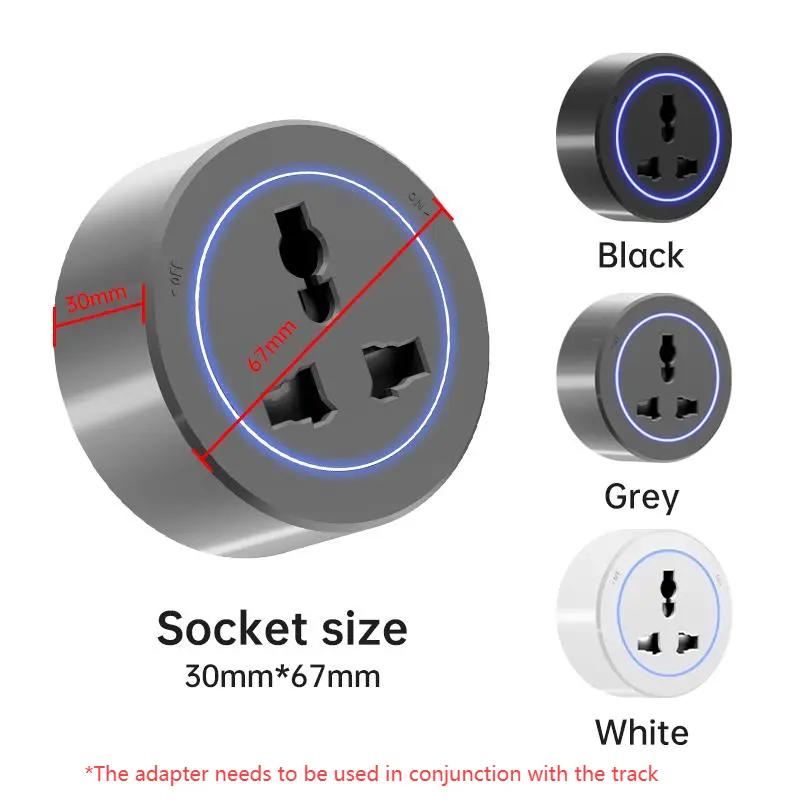 High End Wall Power Rail Sockets 40/50/60cm Home Kitchen Office 8000w Track Socket Universal Standard Movable Round Adapter Plug