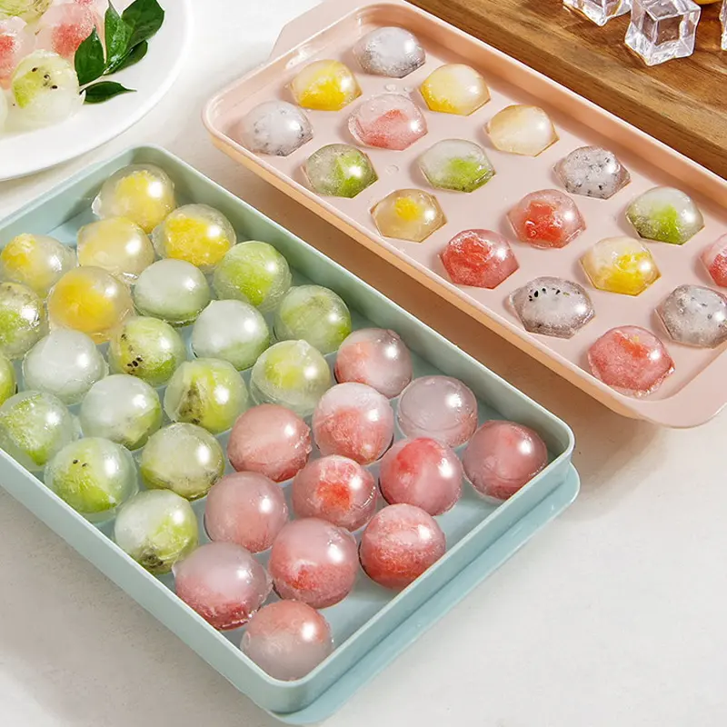 66/33 Ice Ball Mold - Whiskey Cocktail Round Ice Cube Maker with Lid, Perfect Hockey Ball Shape, BPA Free Mini Tray Kitchen Tool