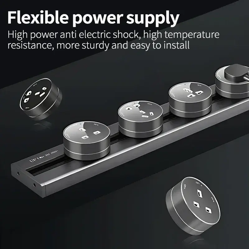 Movable Track Socket UK/EU/US/FR Plug Adaptor,Wall Surface Mounted Rail Socket, Installation Without Drilling Holes Track Socket