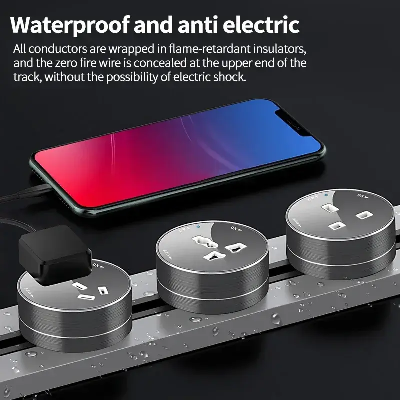 Movable Track Socket UK/EU/US/FR Plug Adaptor,Wall Surface Mounted Rail Socket, Installation Without Drilling Holes Track Socket