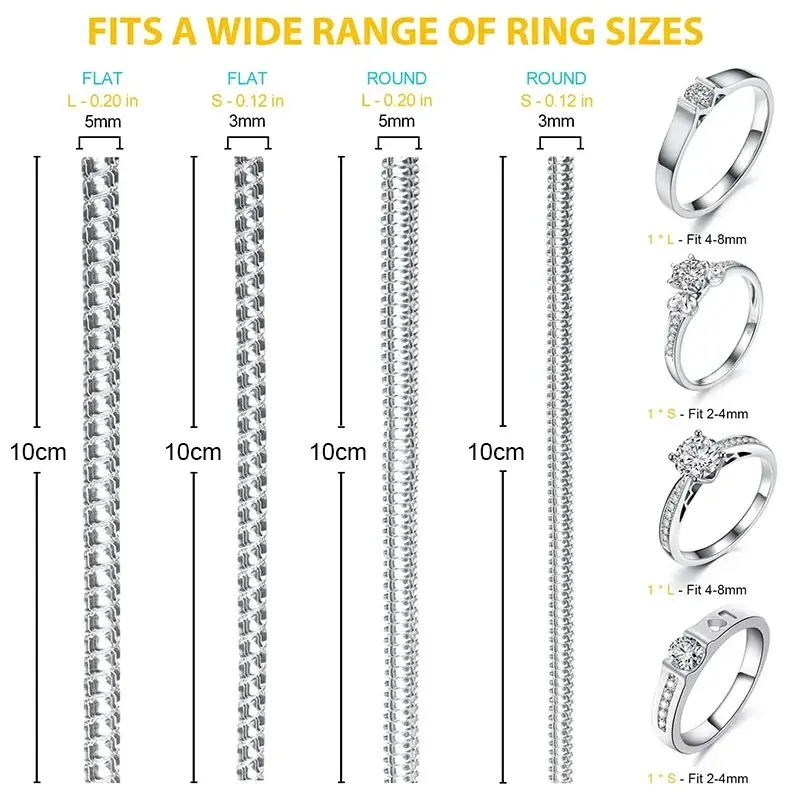 8pcs/Set Ring Size Reducer Tools Spiral Spring Based Rings Adjust Invisible Transparent Tightener Resizing Tool Jewelry Guard