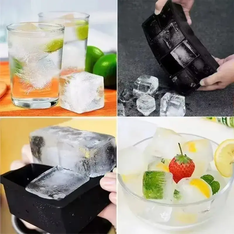 Silicone Ice Cube Mold Reusable Square Ice Cube Molds with Lid Whiskey Cocktail Freezer DIY Ice Maker Barware Kitchen Gadgets