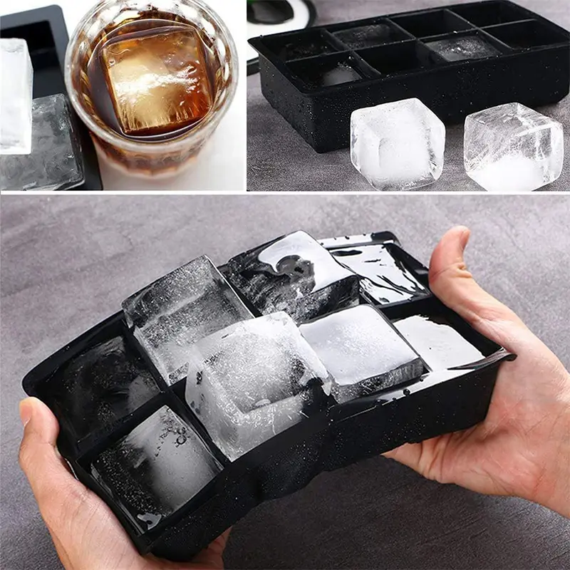 Ice Cube Tray Ice Cube Silicone Molds Ice Cube Maker Square Ice Tray Large Ice Cube 8 Grid Ice Mold Kitchen Accessories Gadgets