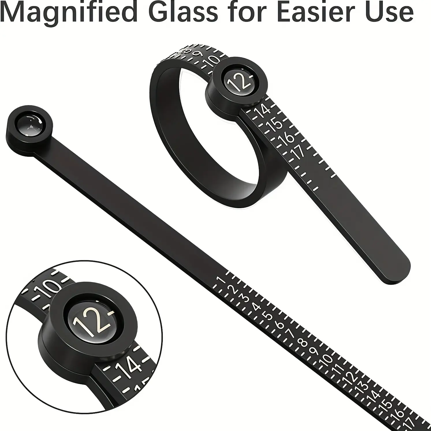 Ring Sizer with Magnifier - US/UK/EU/HK Jewelry Measuring Ruler for Finger Size Ring Size Measuring Tool