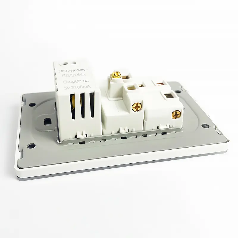 T&I 118*75mm Tempered Glass US Wall Socket Thai USB Socket Plug with Dual USB Type-C Ports,Light Switch 110V