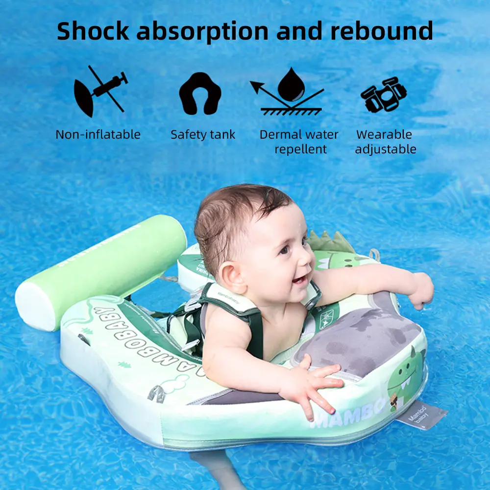 Mambobaby Baby Swim Float Non-inflatable Baby Swimming Float Ring Waterproof Swim Trainer Pool Float with Sun Canopy for 3-24
