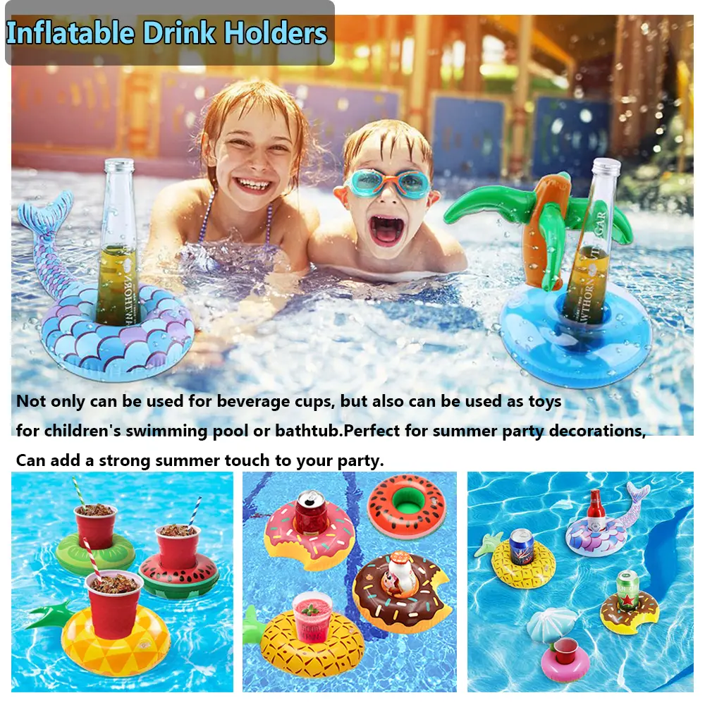 Swimming Pool Drink Cup Stand Holder Float Toy Coasters Inflatable Drink Holder For Beverage Bottle Kids Toys and Pool Party