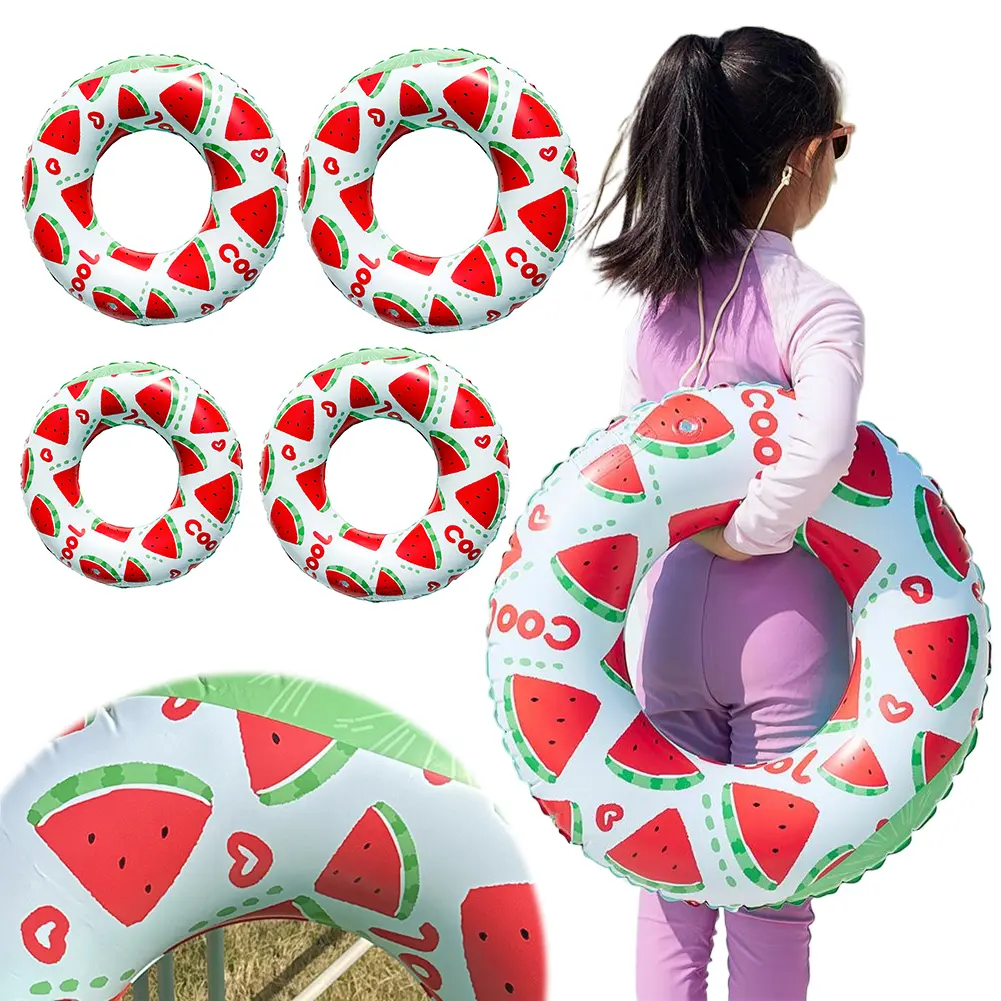 Inflatable Swim Ring Pool Floating Rings Leakproof Blow Up Swim Tube Watermelon Pattern Striped Pool Rings for Kids Youth Adults