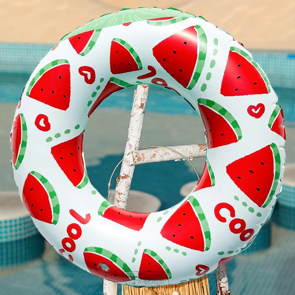 Inflatable Swim Ring Pool Floating Rings Leakproof Blow Up Swim Tube Watermelon Pattern Striped Pool Rings for Kids Youth Adults