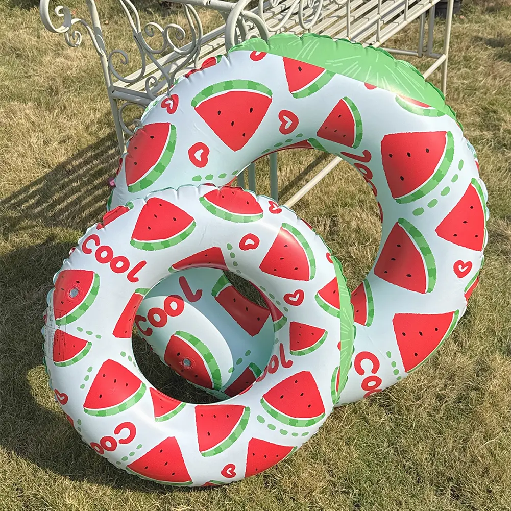 Inflatable Swim Ring Pool Floating Rings Leakproof Blow Up Swim Tube Watermelon Pattern Striped Pool Rings for Kids Youth Adults