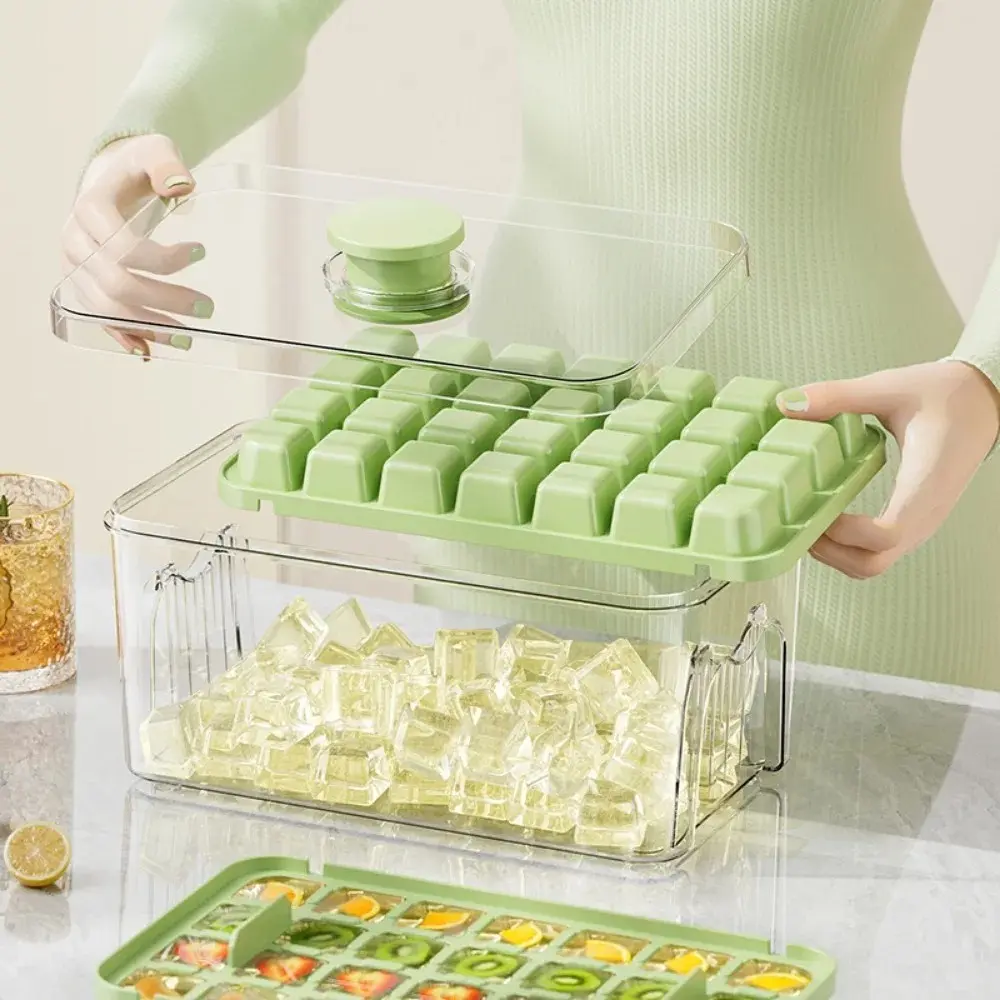 Press Ice Tray Bucket Multifunctional 48 Gride Ice Cube Mold Ice Maker with One-touch To Release Portable Ice Box Ice Cube Tray