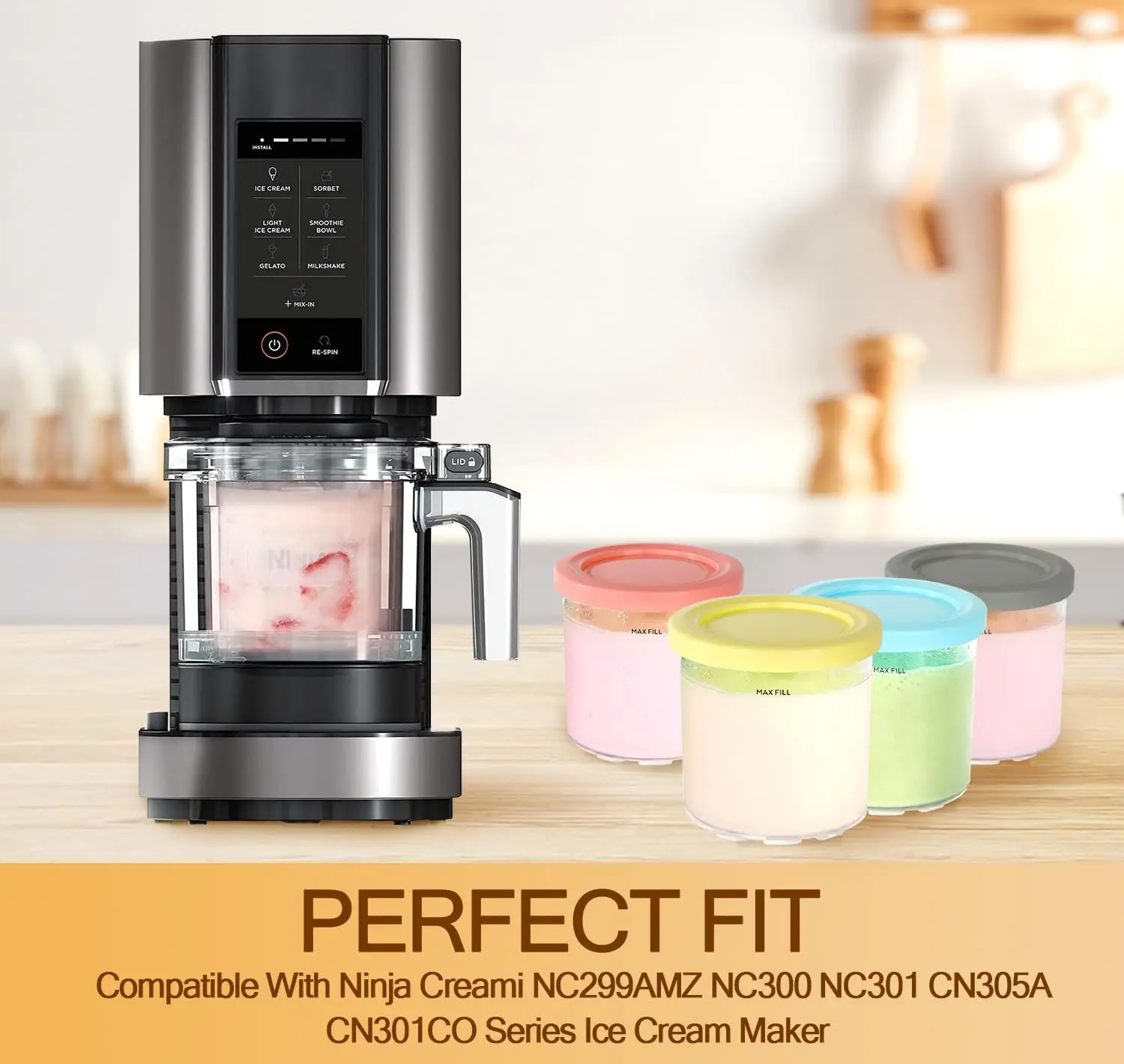 1/2/4Pcs Ice Cream Pints Cups For NINJA- CREAMI NC300s Series Ice Cream Maker Replacements Storage Jar With Sealing Lids
