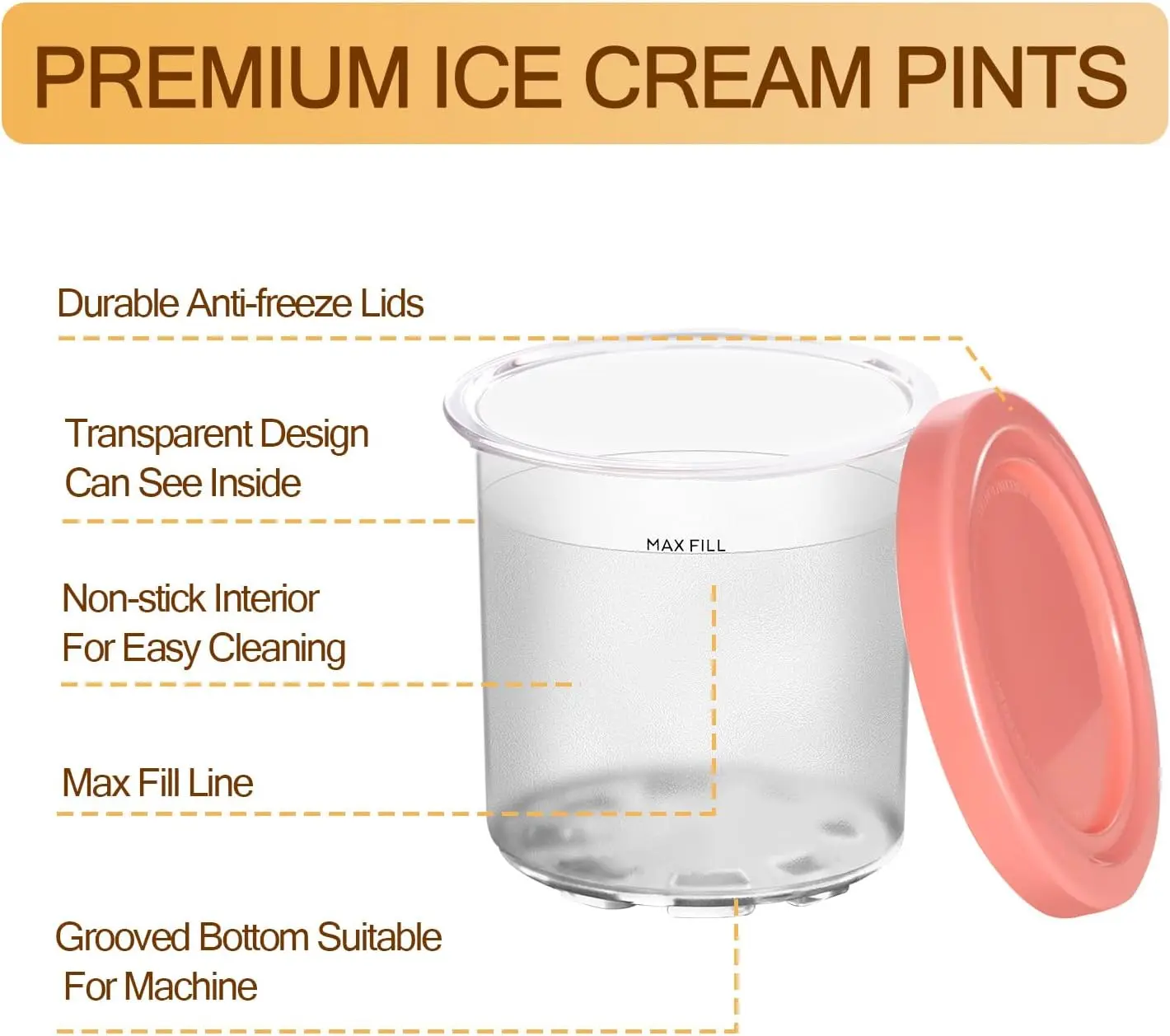 1/2/4Pcs Ice Cream Pints Cups For NINJA- CREAMI NC300s Series Ice Cream Maker Replacements Storage Jar With Sealing Lids